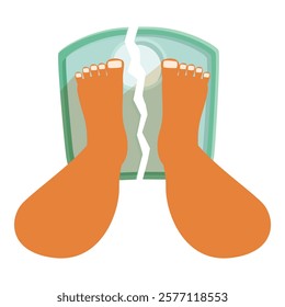 Bare feet standing on a broken weighing scale symbolizing successful weight loss and achieving fitness goals