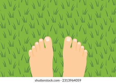 pies desnudos de pie sobre césped verde- ilustración vector