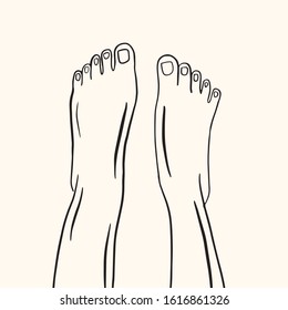 Bare feet. Vector linear illustration. Freehand drawing.