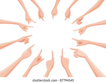 bare female hands in circle pointing to its center