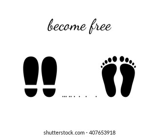 bare foot and footstep. Freedom. Flat style