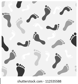 Bare foot imprint seamless pattern. Monochrome grey tints. Eps 10 vector