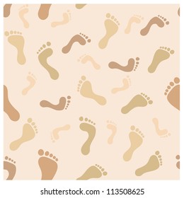 Bare foot imprint seamless pattern. Brown and beige tints. Eps 10 vector
