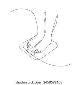 Bare Foot on Weight Scale Continuous Thin Line, Minimalist Feet Drawing, One Line Art Barefoot, Single Outline Drawing, Legs Logo, One Line Foot