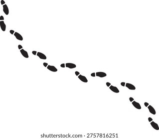 Bare foot track wave, thin line human footprint trail curve set on white background. Minimalist walking person steps, bare foot track design, simple body part shape. Footprint line art