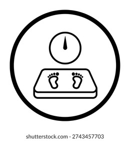 Bare footprints displayed on a weight scale with circular analog dial