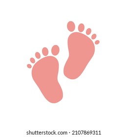 Bare footprints, pink icon. Simple flat design. Isolated on white background vector illustration.