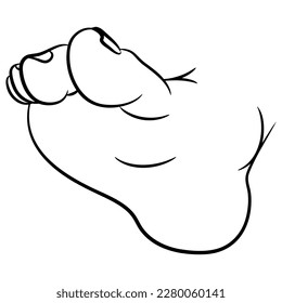 Bare human foot. Sole with toes. Cartoon style. Black and white linear silhouette.