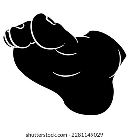 Bare human foot. Sole with toes. Cartoon style. Black and white negative silhouette.