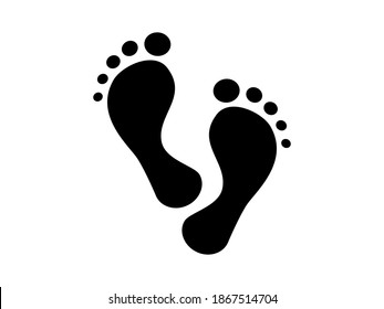 Bare humanoid foot prints icon. Black footprints barefoot character who lost his shoes mysterious forms found at crime scene huge snow yeti feet discovered in vector Himalayas.