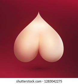 Desnudo trasero desnudo en forma de Corazón en Borgoña fondo. Ilustración vectorial para la tienda sexual del sitio web erótico.