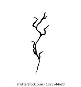 Вry bare simple not perfect black branch silhouette. Icon illustration isolated on white. Hand drawing vector asia sign, symbol. 