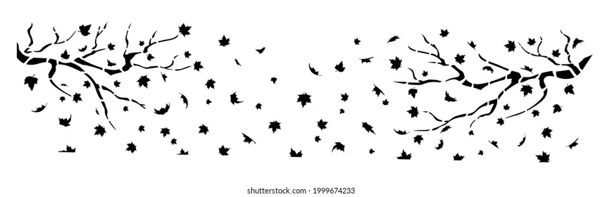 A bare tree is autumn with falling leaves. Vector illustration