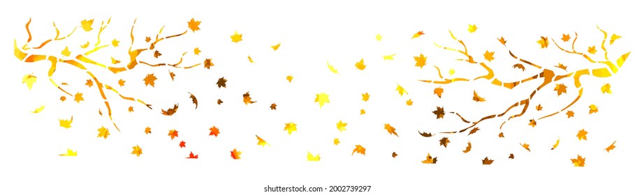 A bare tree is autumn with falling yellow leaves. Vector illustration