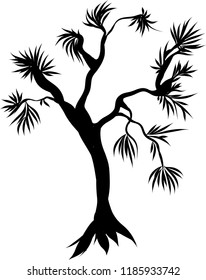 Bare tree black silhouette on white background. Vector design element.