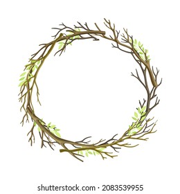 Bare Tree Branch Entangled in Round Wreath Vector Illustration