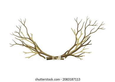 Rama de árbol desnudo atada en la ilustración del vector semicírculo