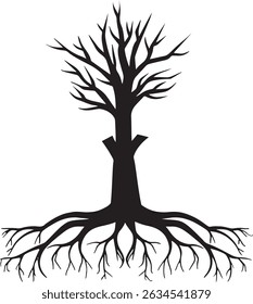 Bare tree with exposed roots silhouette