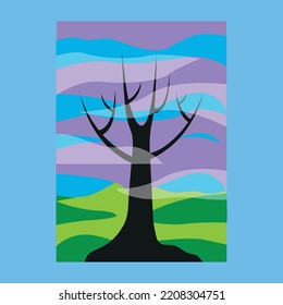 Árbol desnudo en la niebla, ilustración