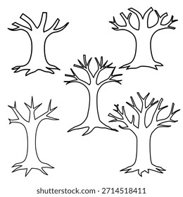 Bare Tree Outline Set in Hand Drawn Style for Nature Design