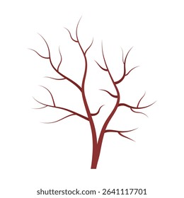 Bare Tree Silhouette with Curved Branches Vector Illustration. A minimalist vector illustration of a leafless tree with a thick trunk and many curving, branching limbs.