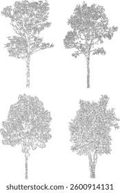 Bare Tree Silhouette Isolated on White Vector illustration in stroke fill in white. Tropical	