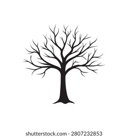 Bare tree silhouette on a white background winter branches and stark woodland illustration
