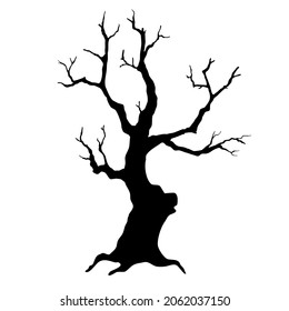 Bare tree silhouette vector illustration. Leafless branches. Halloween symbol and decoration element. Design for poster, banner, card, print, sticker, background.