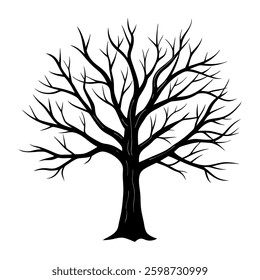 bare tree silhouette vector illustration isolated on white background.	