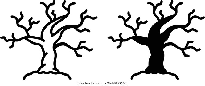 Bare Tree Silhouette Vector Illustration, Isolated Leafless Tree Clipart, Black and White Nature Design