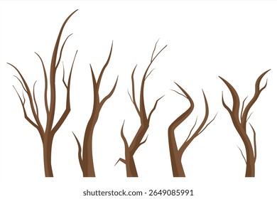Vetor de silhueta de árvore nua. Ilustração vetorial de ramos secos de árvores sem folhas.