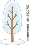 Bare tree with snow inside blue circle frame flat vector illustration, perfect for winter icon design, cold weather decoration, and seasonal holiday badge projects