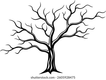 bare tree with twisted branches line art vector illustration