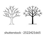 bare tree vector line art illustration