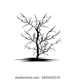 Bare tree without leaves. Dark silhouette. Branch image on a white background. Vector illustration.