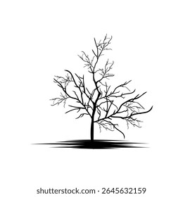 Bare tree without leaves. Dark silhouette. Branch image on a white background. Vector illustration.