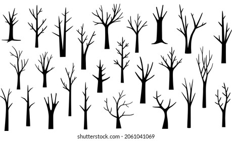 bare trees black silhouette vector illustrations