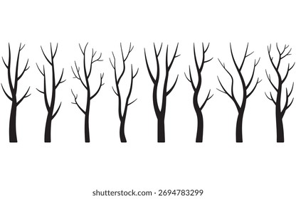 Ilustración vectorial de la silueta de los árboles desnudos para el fondo de los Diseños del invierno del otoño