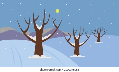 Bare trees in winter in the snow