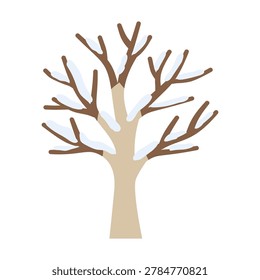 Bare winter tree branch silhouette without leaves dry wood plant asset flat vector illustration