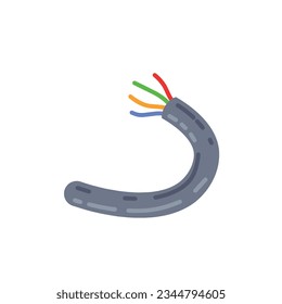 Bare wire. Damaged cable. Electrical equipment. Flat cartoon illustration