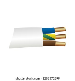 Bare wire icon. Simple electrical power three-core stripped cable. Close-up vector illustration.