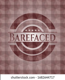 Barefaced red emblem or badge with abstract geometric pattern background. Seamless.