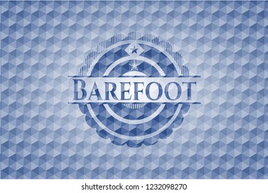 Barefoot blue emblem with geometric pattern background.