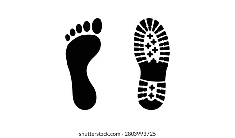 Barefoot and boot print silhouettes against a white background a contrasting depiction of foot impressions silhouette footprint footprints