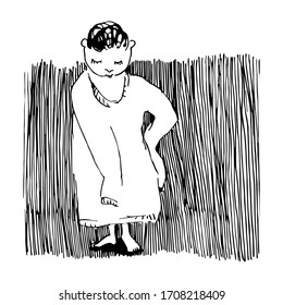 barefoot boy in oversize sweater