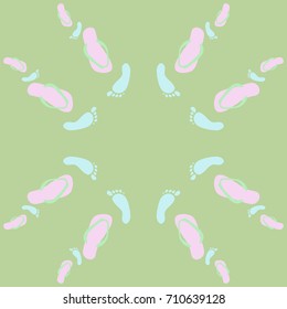Barefoot, Flip flops pattern. Hand drawn.