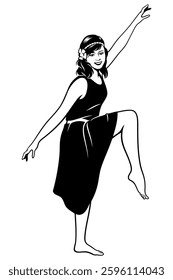 Barefoot Girl Dancing. Vector clipart isolated on white.