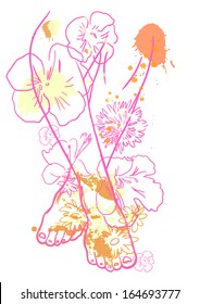 Barefoot legs with flowers