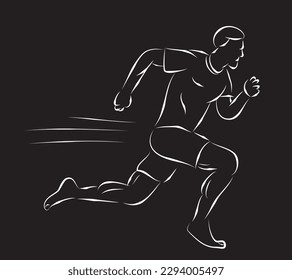 corredora masculina descalzo, boceto de dibujo de mano vectorial, aislado en blanco
